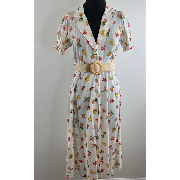 WeWoreWhat White Bella Fruit Belted Cotton-Blend Mini Dress Size S Small $295 - Picture 2 of 11